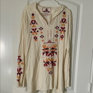 Johnny Was Cream Tunic with Red and Purple Embroidery